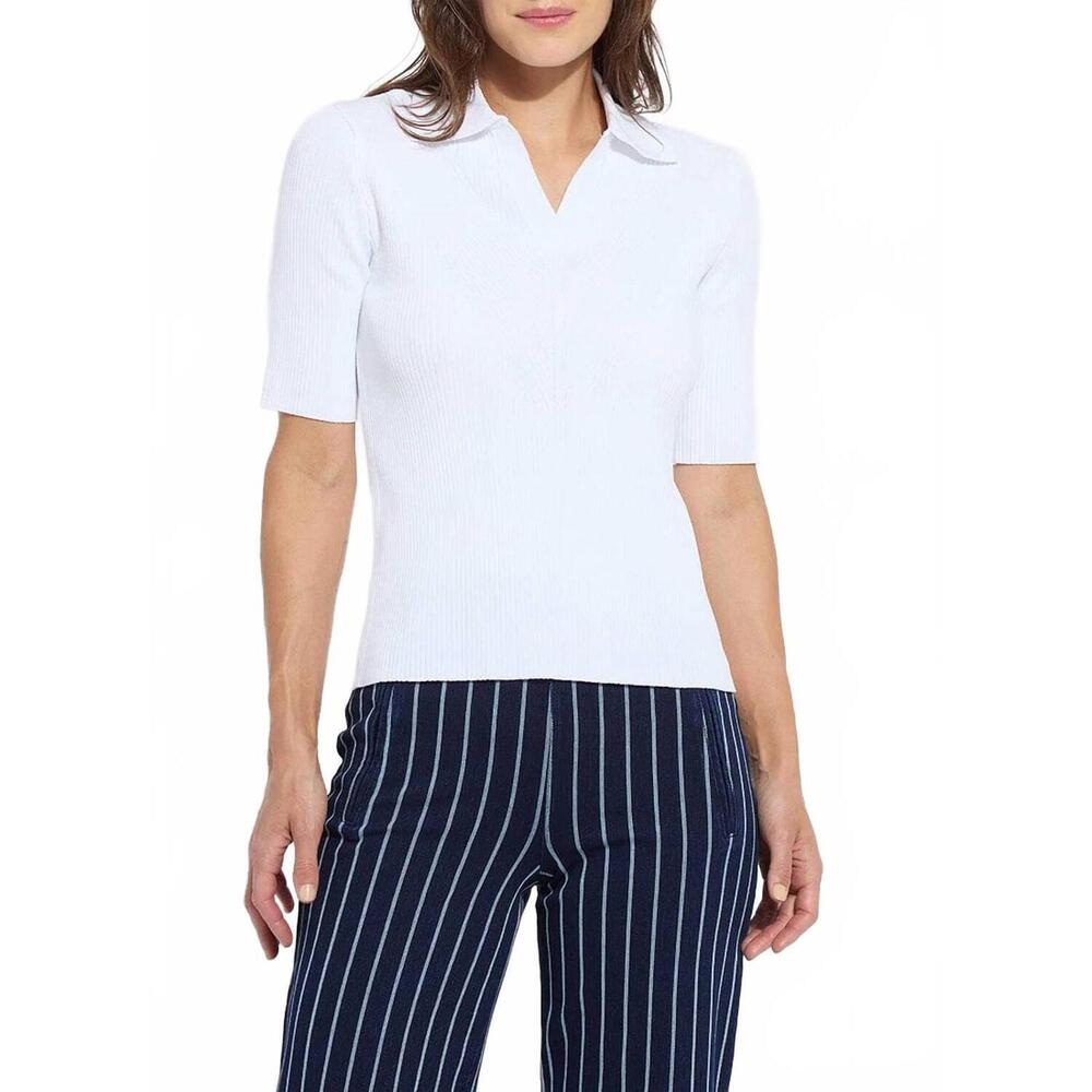 NEW LYSSE kenzie ribbed polo sweater in white